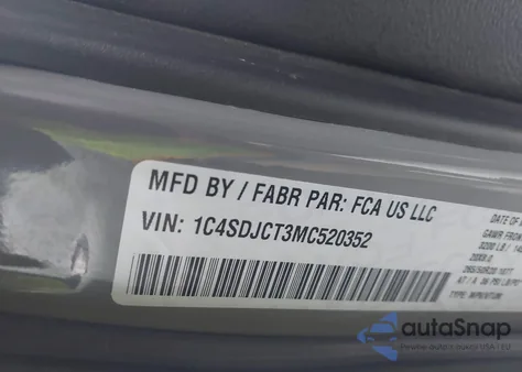 2021 Dodge Durango R/T z USA, uszkodzony, nr VIN 1C4SDJCT3MC520352